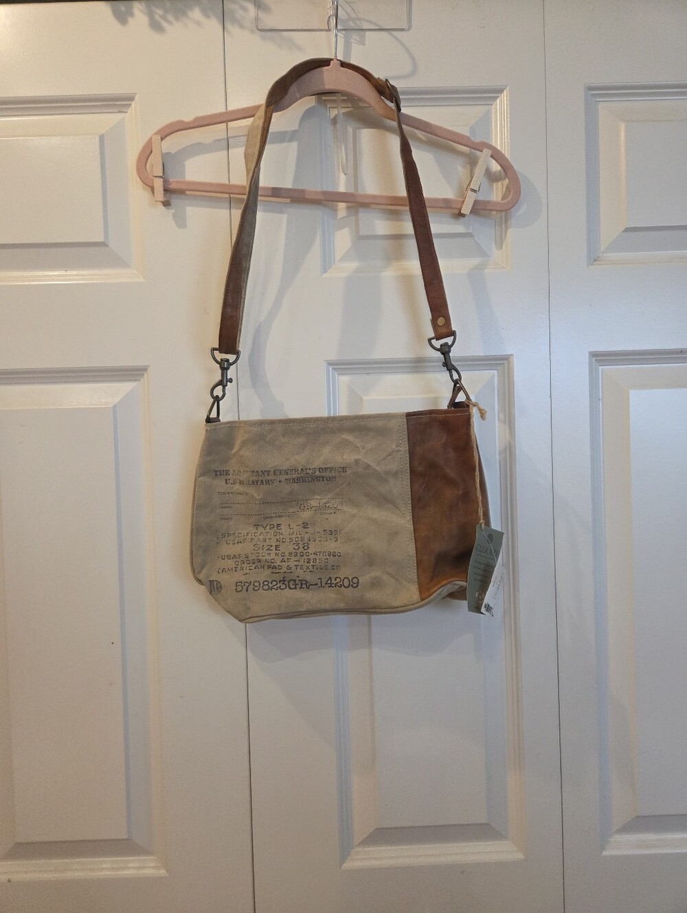 Clea Rsy Canvas and Leather Crossbody Messenger Bag - Tan/Brown
